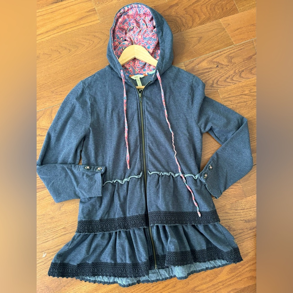 Matilda Jane gray wise and wonderful ruffle full zip hoodie jacket size small - Picture 5 of 6